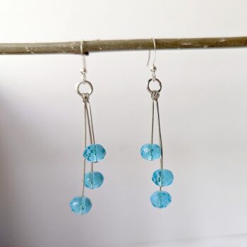 Silver Dangle Light Blue Glass Beads Earrings