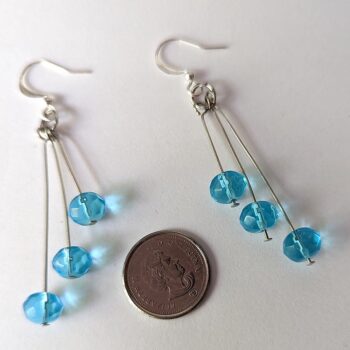 Silver Dangle Light Blue Glass Beads Earrings - Image 2