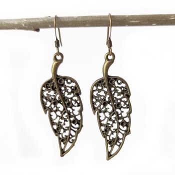 Antique Bronze Hollow Leaf Vintage Style Earrings