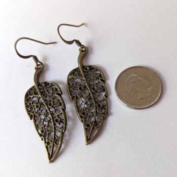 Antique Bronze Hollow Leaf Vintage Style Earrings - Image 2