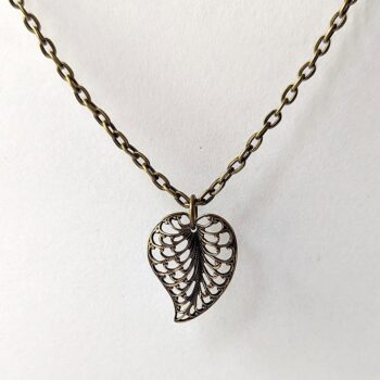 Antique Bronze Hollow Leaf Vintage Style Necklace