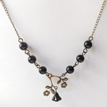 Antique Bronze Flowers Black Beads Vintage Style Necklace