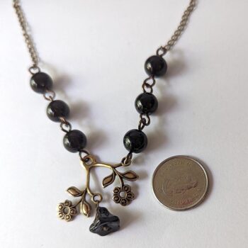 Antique Bronze Flowers Black Beads Vintage Style Necklace - Image 2