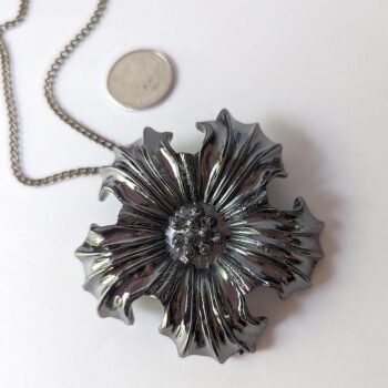 Large Black Gunmetal Flower Necklace - Image 2