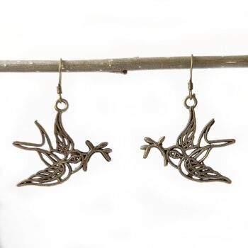 Antique Bronze Sparrow Birds Branch Vintage Style Earrings