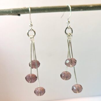 Silver Dangle Smokey Brown Glass Beads Earrings