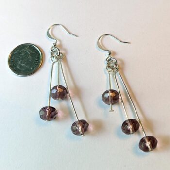 Silver Dangle Smokey Brown Glass Beads Earrings - Image 2