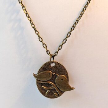 Antique Bronze Partridge Love Birds Vintage Style Necklace