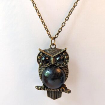 Antique Bronze Owl Black Vintage Style Necklace