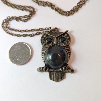 Antique Bronze Owl Black Vintage Style Necklace - Image 2