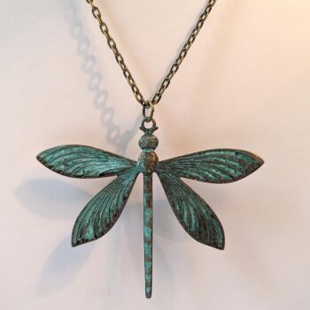 Antique Bronze Large Patina Dragonfly Vintage Style Necklace