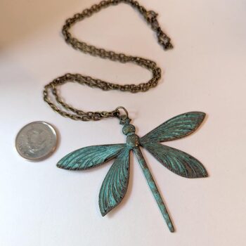 Antique Bronze Large Patina Dragonfly Vintage Style Necklace - Image 2