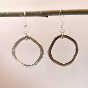 Silver Square Hoop Dangle Distressed Earrings