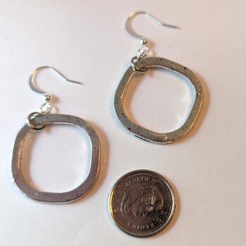 Silver Square Hoop Dangle Distressed Earrings - Image 2