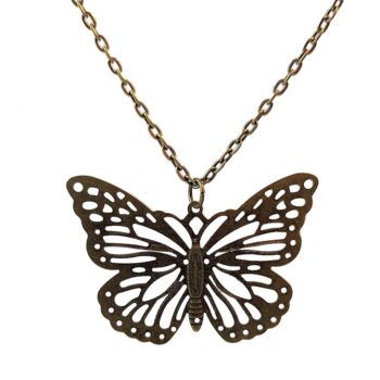 Antique Bronze Large Lightweight Filigree Butterfly Necklace