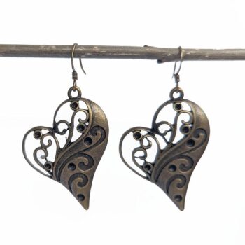 Antique Bronze Cutout Heart Vintage Style Earrings