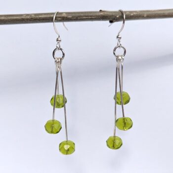 Silver Dangle Lime Green Glass Beads Earrings