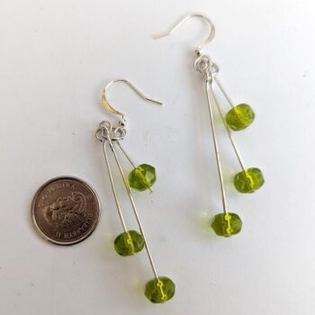 Silver Dangle Lime Green Glass Beads Earrings - Image 2