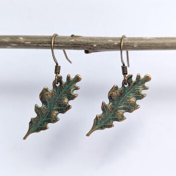 Antique Bronze Patina Oak Leaf Vintage Style Earrings