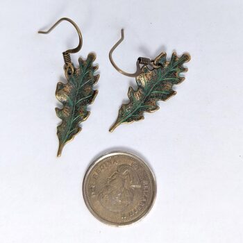 Antique Bronze Patina Oak Leaf Vintage Style Earrings - Image 2