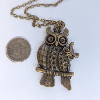 Antique Bronze Owl with Baby Vintage Style Necklace - Image 2