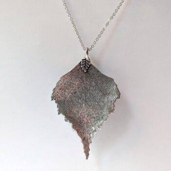 Antique Silver Large Leaf Necklace