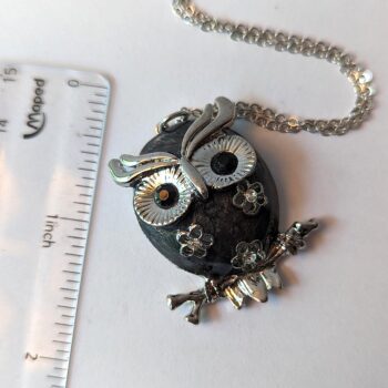 Antique Silver Owl Black Rhinestones Vintage Style Necklace - Image 2