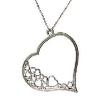 Antique Silver Large Heart Hearts Vintage Style Necklace