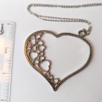 Antique Silver Large Heart Hearts Vintage Style Necklace - Image 2