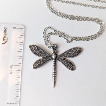 Antique Silver Medium Dragonfly Vintage Style Necklace - Image 2