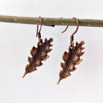 Antique Copper Oak Leaf Vintage Style Earrings - Image 2