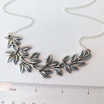 Antique Silver Large Branch with Leaves Vintage Style Necklace - Image 2