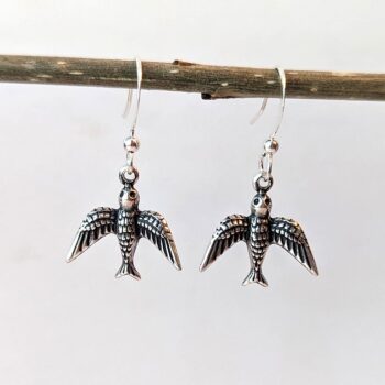 Antique Silver Swallow Birds Vintage Style Earrings