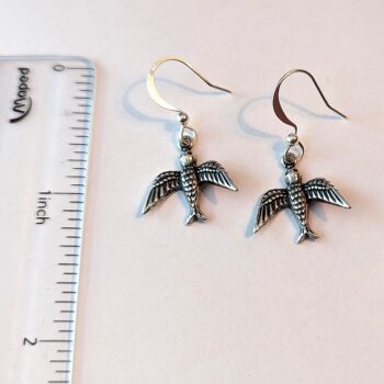 Antique Silver Swallow Birds Vintage Style Earrings - Image 2