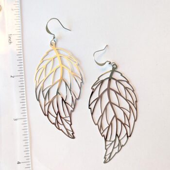 Silver Large Lightweight Filigree Leaf Earrings - Image 2