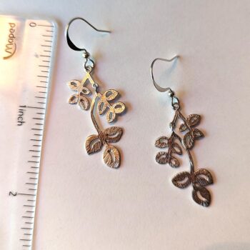 Silver Branch With Leaves Earrings - Image 3