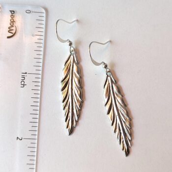 Silver Slender Leaf Earrings - Image 2