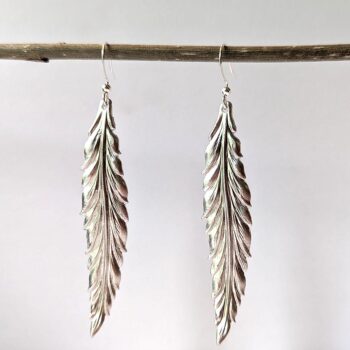 Silver Long Slender Leaf Earrings