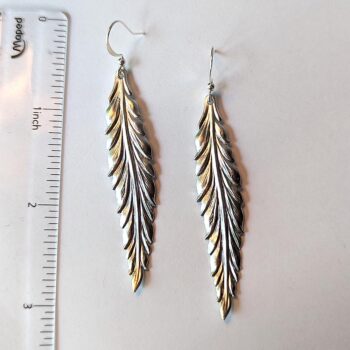 Silver Long Slender Leaf Earrings - Image 2