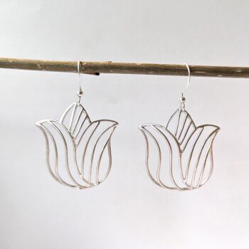 Silver Cutout Tulip Flower Earrings