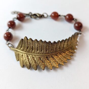 Antique Bronze Large Leaf Red Agate Beads Brac - Image 3