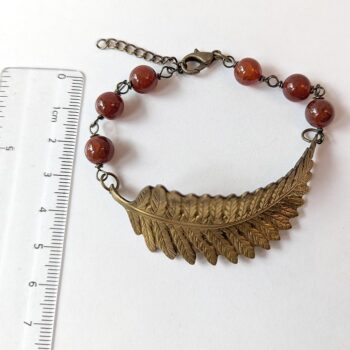 Antique Bronze Large Leaf Red Agate Beads Brac - Image 2