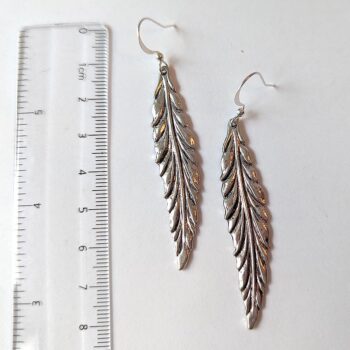 Antique Silver Long Slender Leaf Vintage Style Earrings - Image 2