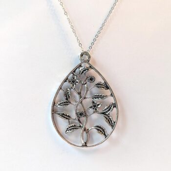 Antique Silver Tree of Life Teardrop Vintage Style Necklace