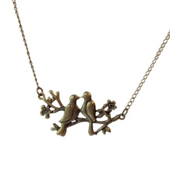 Antique Bronze Love Birds on a Branch Necklace