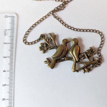 Antique Bronze Love Birds on a Branch Necklace - Image 2