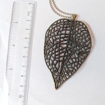 Antique Bronze Large Hollow Leaf Vintage Style Necklace - Image 2