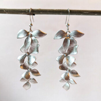 Silver Quadruple Cascading Orchid Flower Earrings