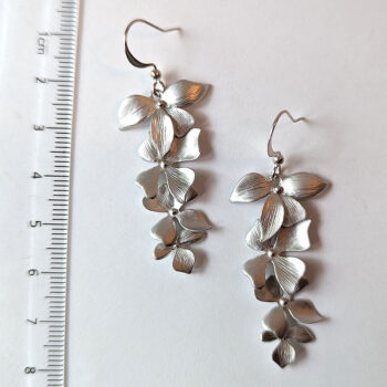 Silver Quadruple Cascading Orchid Flower Earrings - Image 2