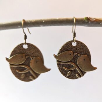 Antique Bronze Partridge Love Birds Vintage Style Earrings - Image 4